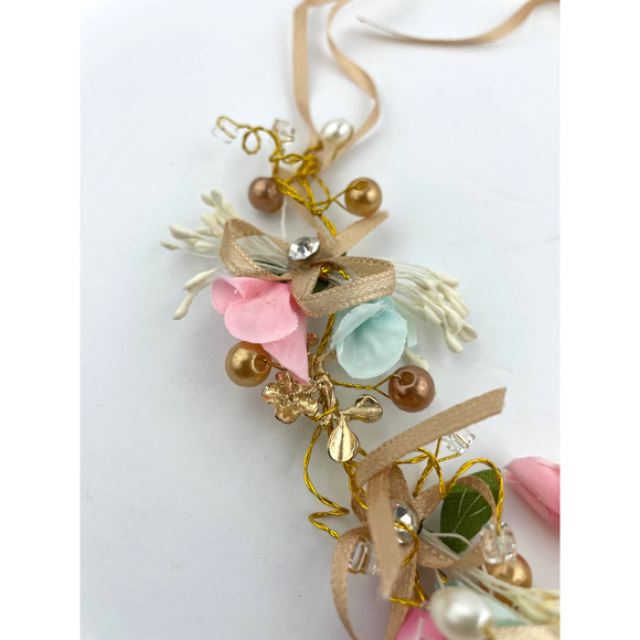 Pink Blue Floral Beaded Ribbon Wire Metal Headband Tiara Bohemian Hair Wrap NEW - Picture 10 of 11